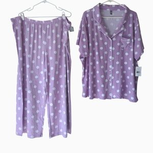 NWT PJ Couture Polka Dot Notch Pajama Sleepwear Set 3X Lilac Two Piece Soft Cozy